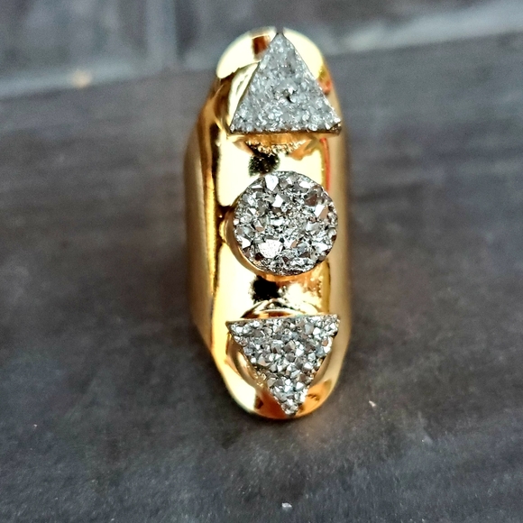 New Unique Titanium Druzy Adjustable Gold Ring. - Picture 3 of 16